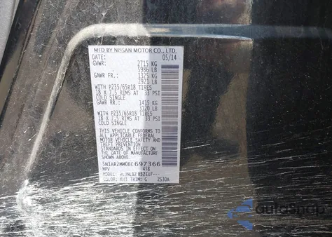 2014 Nissan Pathfinder S z USA, uszkodzony, nr VIN 5N1AR2MM0EC697366